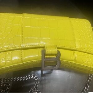 Balenciaga Neon Yellow Croc-Embossed Clutch
